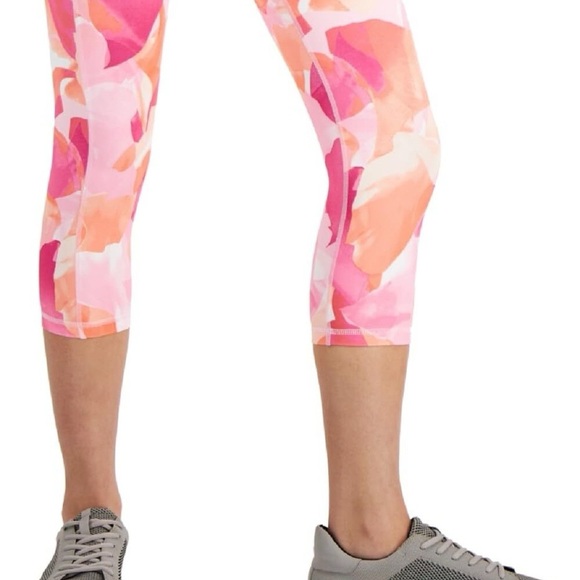 EUC Ideology Pink and Orange Floral Leggings, Cropped w/Banded Waistband - Picture 2 of 12